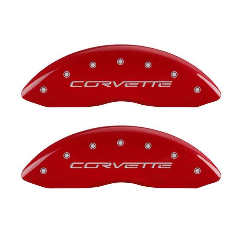 MGP 4 Caliper Covers Engraved Front & Rear C6/Corvette Red finish silver ch-tuningsupply.com