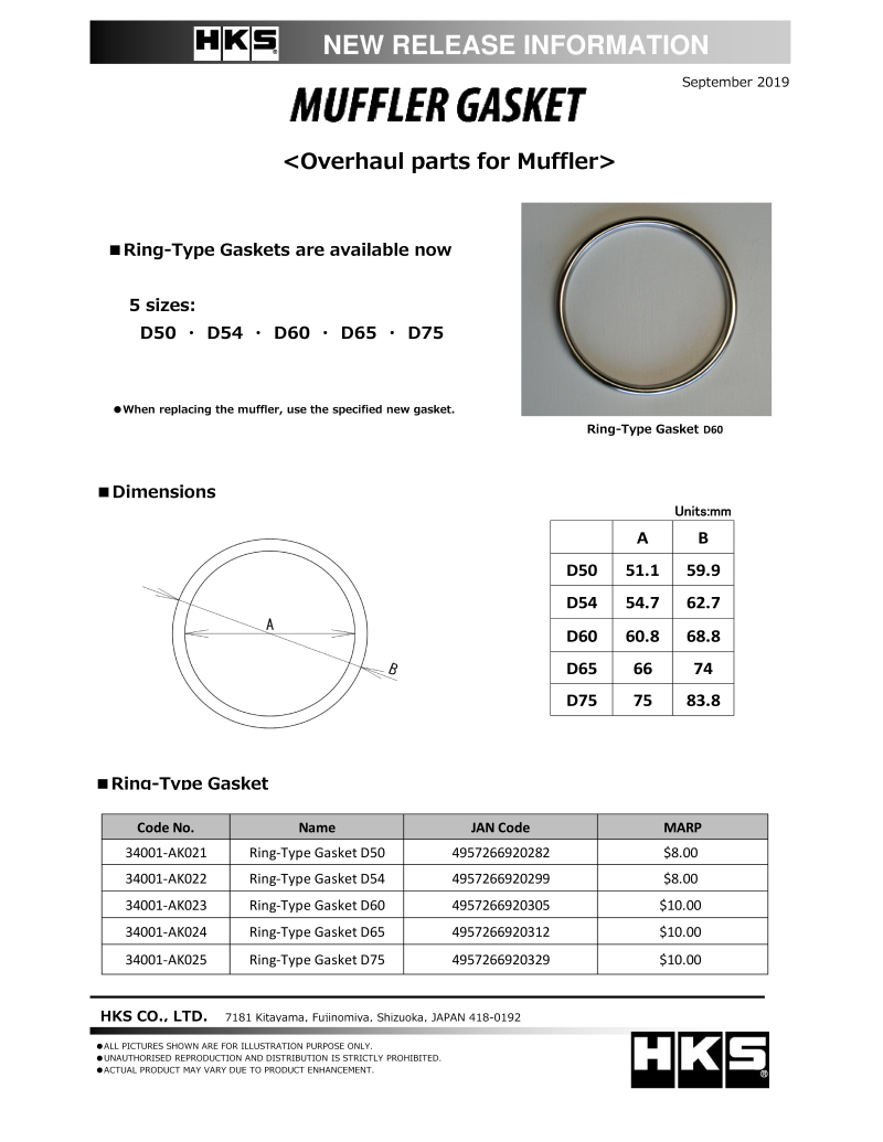 HKS Muffler Gasket 51.1mm ID 59.9mm OD-tuningsupply.com