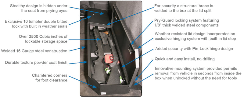 

Tuffy Products 307-01 - TFY307-01 - Tuffy Chevrolet Silverado & Gmc Sierra Underseat Lockbox Full Length W/ Keyed Lock For - Shipped in Europe - Tuningsupply.com
