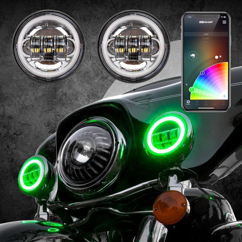 

XKGLOW XK042011-W - XKGXK042011-W - XK Glow 4.5In Chrome RGB LED Harley Running Light XKchrome Bluetooth App Controlled Kit - Shipped in Europe - Tuningsupply.com
