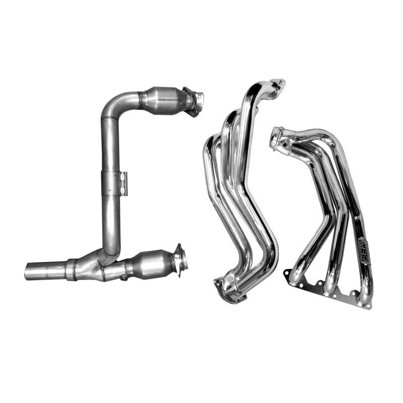 BBK 07-11 Jeep 3.8 V6 Long Tube Exhaust Headers And Y Pipe And Converters - 1-5/8 Silver Ceramic-tuningsupply.com