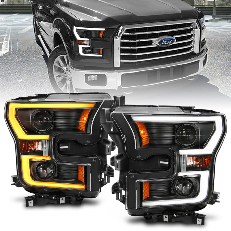 

ANZO  - ANZ111357 - ANZO 2015-2017 Ford F-150 Projector Headlights w/ Plank Style Switchback Black w/ Amber - Shipped in Europe - Tuningsupply.com
