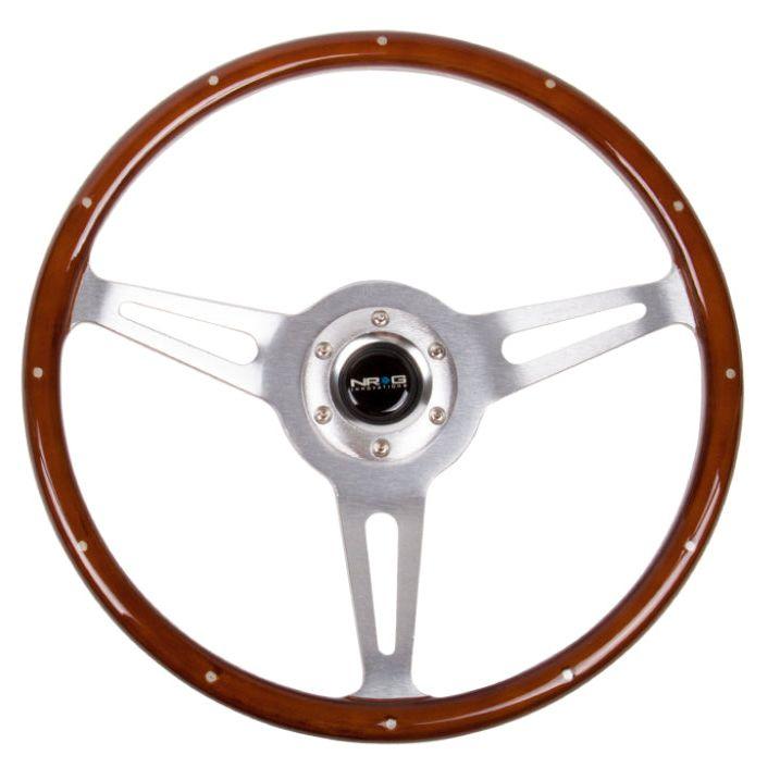 NRG Classic Wood Grain Steering Wheel (365mm) Wood w/Metal Inserts & Brushed Alum. 3-Spoke Center-tuningsupply.com