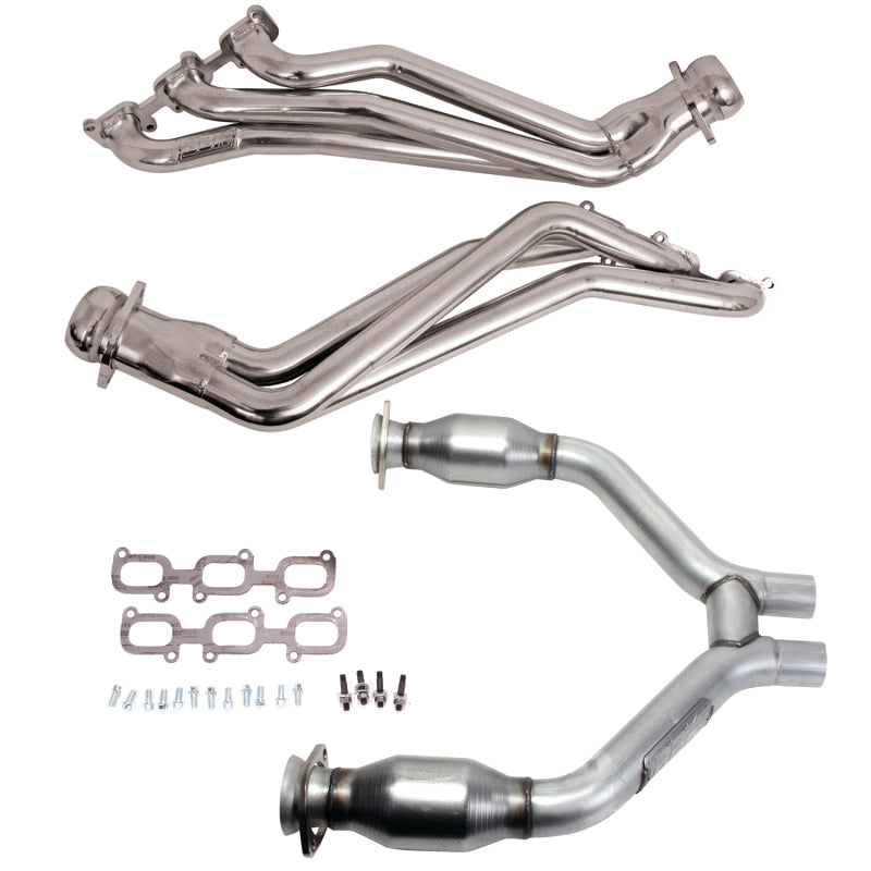 BBK 15-17 Ford Mustang V6 1-3/4 Long Tube Headers w/High Flow Catted H Pipe (Silver Ceramic)-tuningsupply.com