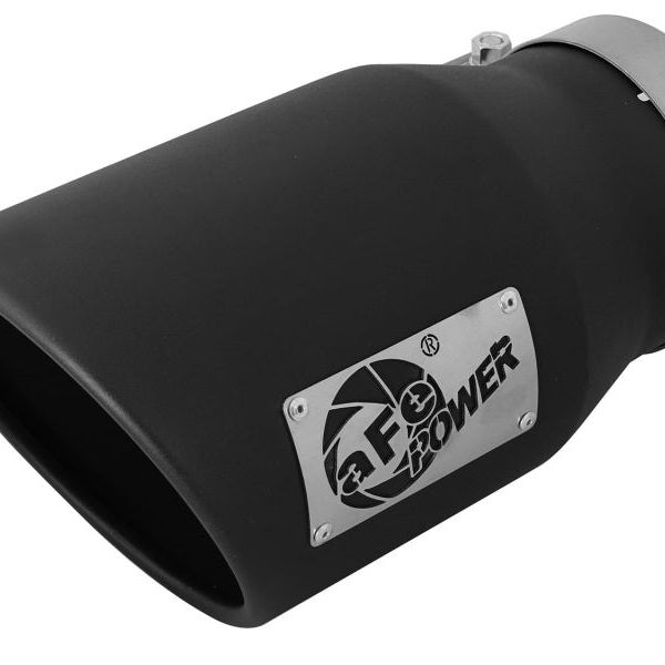 aFe MACHForce XP 5in 304 Stainless Steel Exhaust Tip 5 In x 7 Out x 12L in Bolt On Right - Black-tuningsupply.com