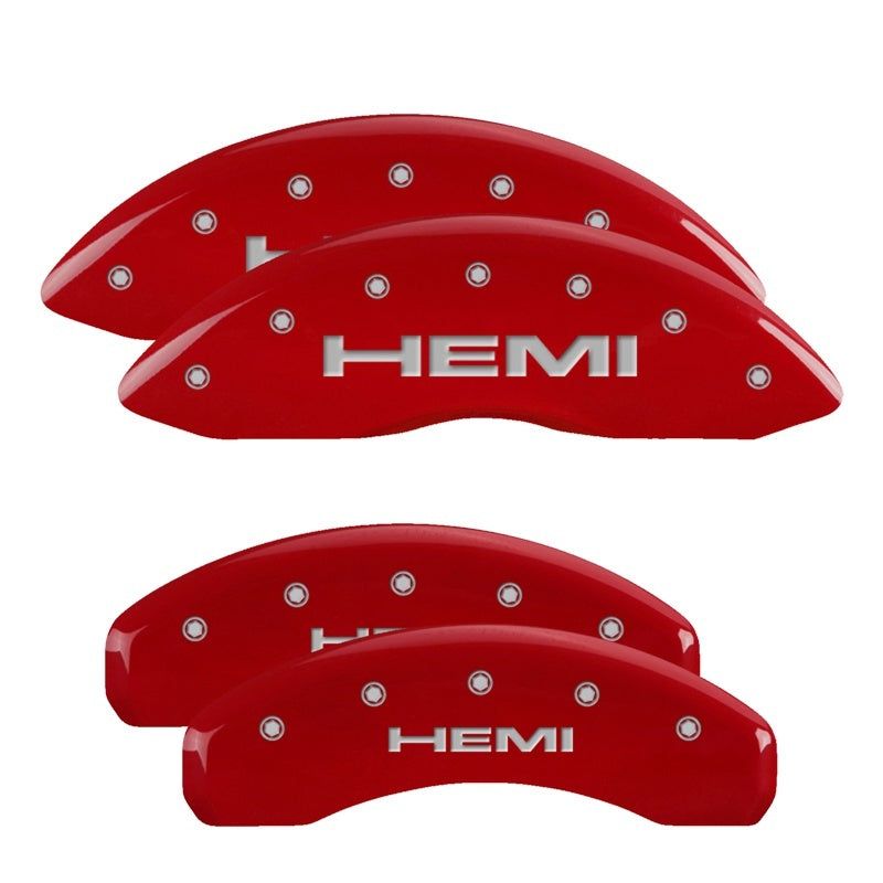 MGP 4 Caliper Covers Engraved Front & Rear Hemi Red finish silver ch-Caliper Covers-MGP-MGP55001SHEMRD-SMINKpower Performance Parts