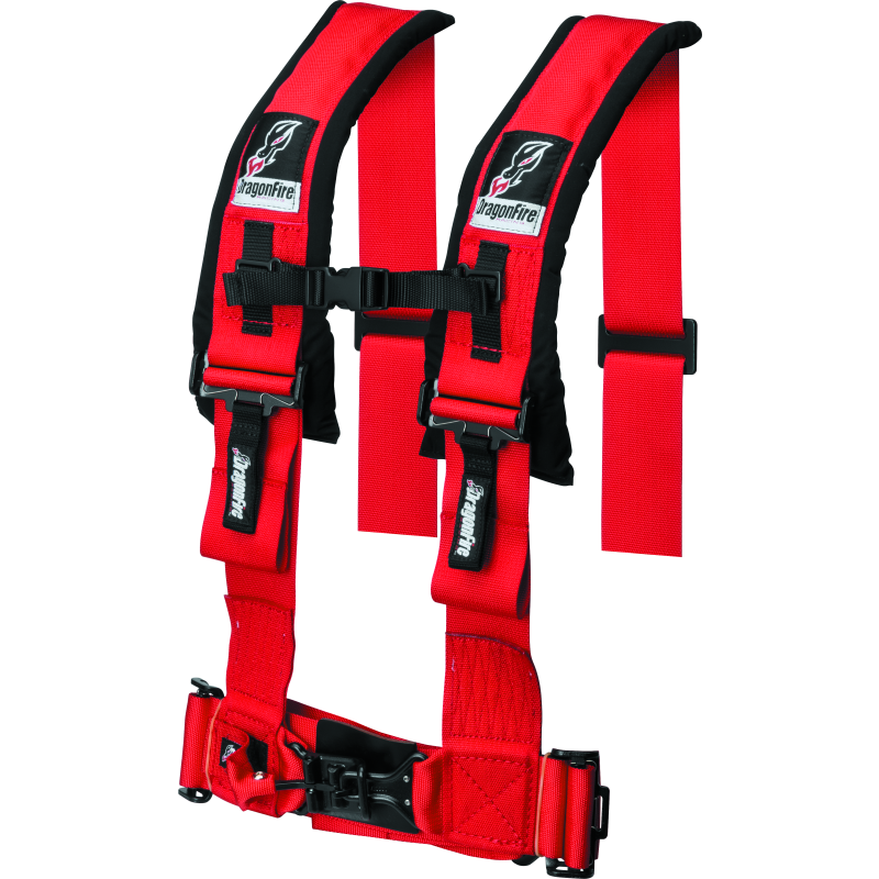 DragonFire Racing Harness- H-Style- 4-Point- 3in Buckle- Red-tuningsupply.com