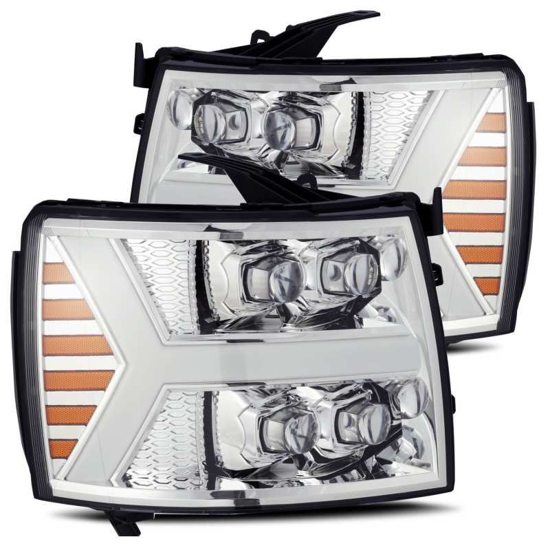 AlphaRex 07-13 Chevy 1500HD NOVA LED Proj Headlights Plank Style Chrm w/Activ Light/Seq Signal-tuningsupply.com