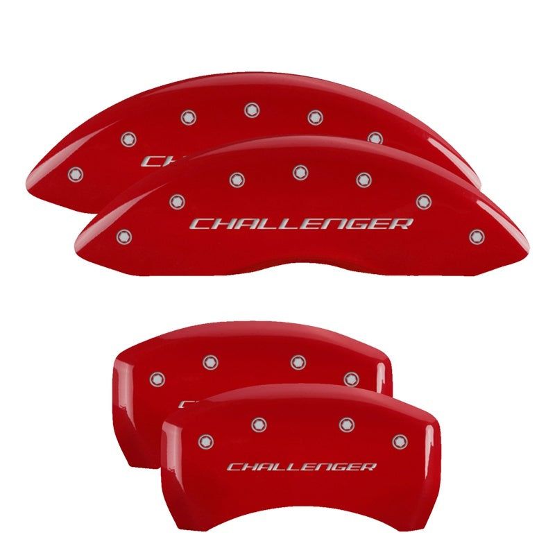 MGP 4 Caliper Covers Engraved Front & Rear Block/Challenger Red finish silver ch-Caliper Covers-MGP-MGP12162SCLBRD-SMINKpower Performance Parts