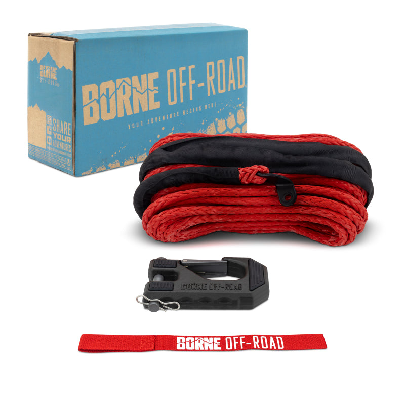 Borne Off-Road Winch Hook - 3/8in Rope - Hand Strap - Red-tuningsupply.com