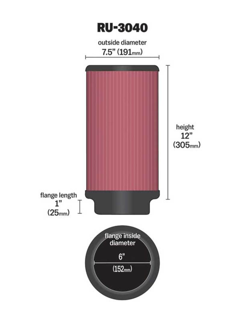 

K&N Engineering RU-3040 - KNNRU-3040 - K&N Universal Rubber Filter 6in ID 7.5in OD 12in H - Shipped in Europe - Tuningsupply.com
