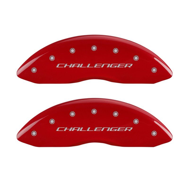 MGP 4 Caliper Covers Engraved Front & Rear Block/Challenger Red finish silver ch-Caliper Covers-MGP-MGP12181SCLBRD-SMINKpower Performance Parts