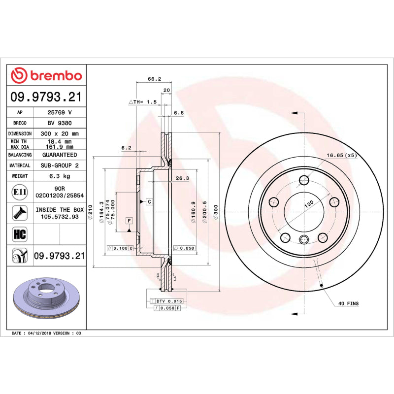 
  

Brembo OE  - BRE09.9793.21 - Brembo 12-16 Town & Country/12-20 Dodge Grand Caravan/12-14 Volkswagen Routan Rear UV Coated Rotor - Shipped in Europe - Tuningsupply.com

