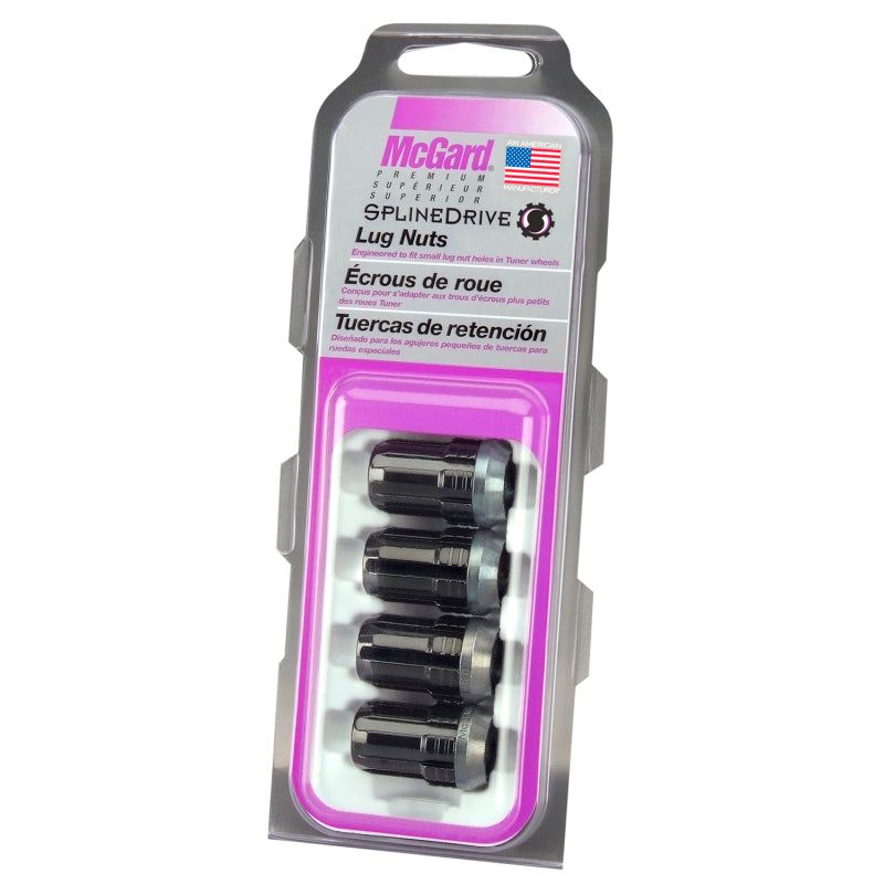 McGard SplineDrive Lug Nut (Cone Seat) M12X1.5 / 1.24in. Length (4-Pack) - Black (Req. Tool)-Lug Nuts-McGard-MCG65357BK-SMINKpower Performance Parts