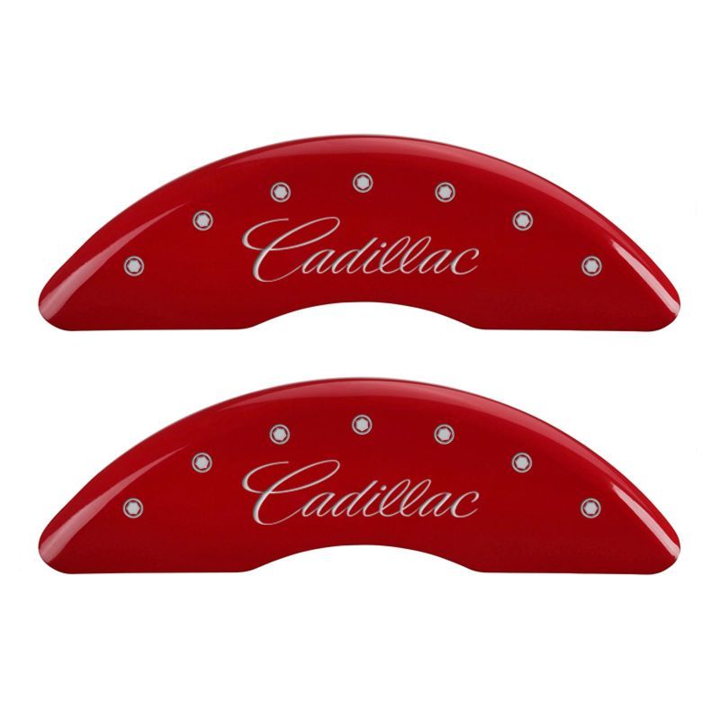 MGP 4 Caliper Covers Engraved Front Cadillac Engraved Rear XTS Red finish silver ch-tuningsupply.com