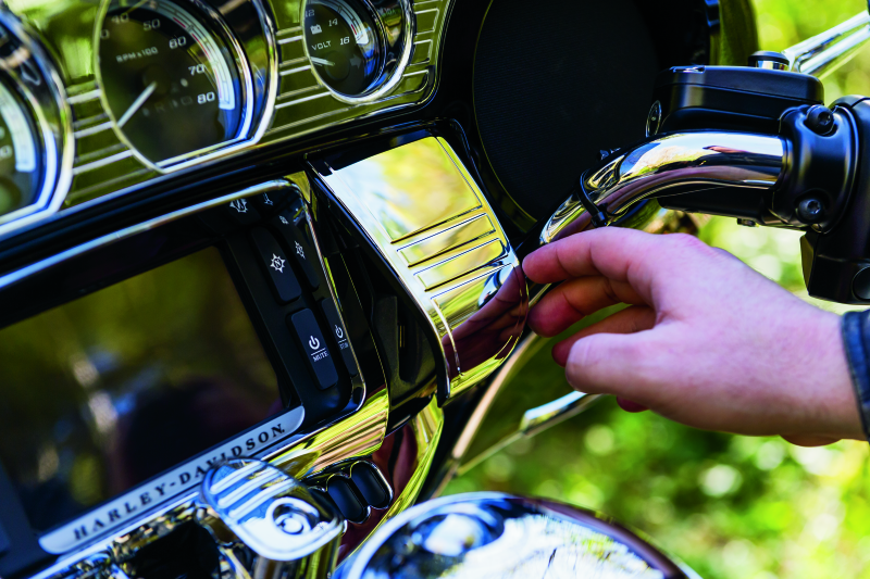 Kuryakyn Deluxe Tri-Line Stereo Trim Kit 14-Up Touring Models Chrome-tuningsupply.com