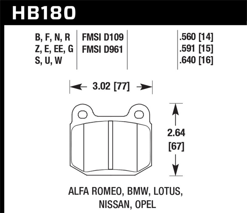 
    

Hawk Performance HB180D.560 - HAWKHB180D.560 - Hawk 04-09 Infiniti G35 3.5L Base Brembo Brakes OE Incl.Shims Rear ER-1 Brake Pads - Shipped in Europe - Tuningsupply.com

  