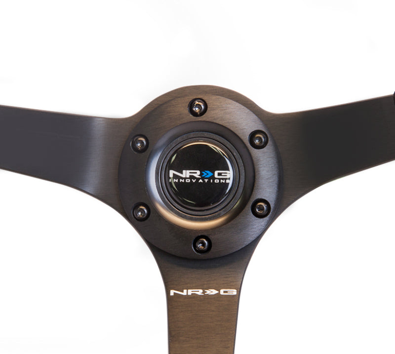 NRG Reinforced Steering Wheel (350mm / 3in. Deep) Blk Suede w/Blk BBall Stitch (Odi Bakchis Edition)-tuningsupply.com