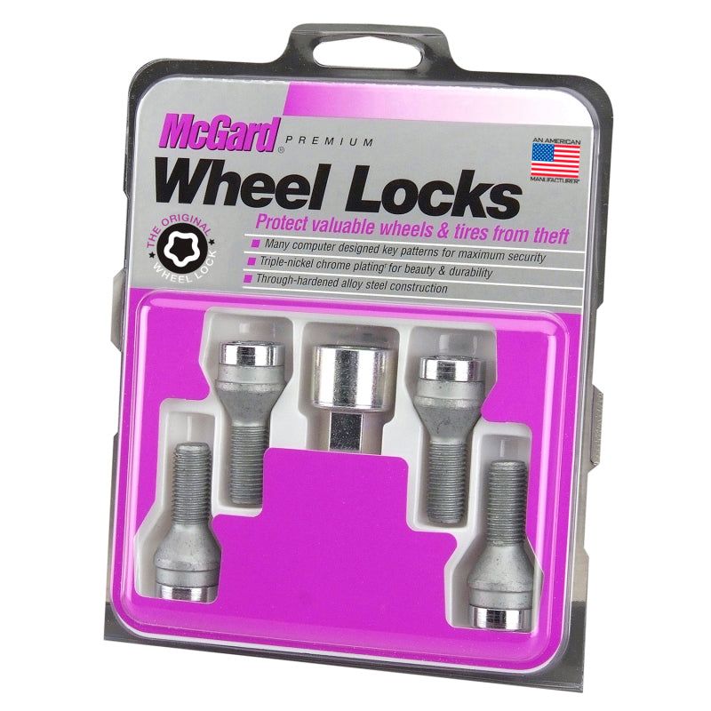 McGard Wheel Lock Bolt Set - 4pk. (Cone Seat) M14X1.25 / 17mm Hex / 27.3mm Shank Length - Chrome-tuningsupply.com