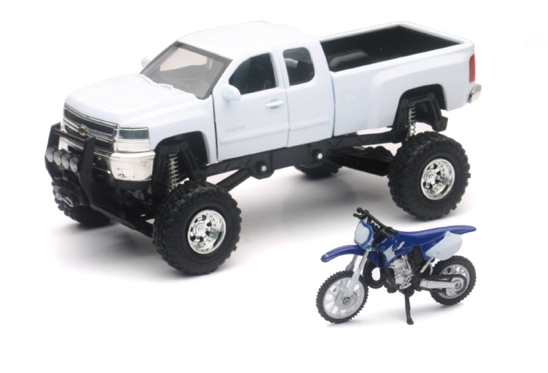 New Ray Toys Chevrolet Silverado with Yamaha Dirt Bike/ Scale - 1:32-tuningsupply.com