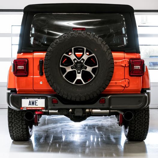 AWE Tuning 2018+ Jeep Wrangler JL/JLU Tread Edition Axle-Back Dual Exhaust - Diamond Black Tips-tuningsupply.com