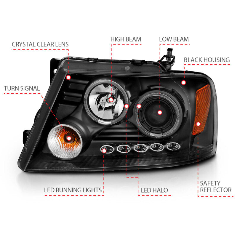 

ANZO 111204 - ANZ111204 - ANZO 2004-2008 Ford F-150 Projector Headlights w/ Halo and LED Black G2 - Shipped in Europe - Tuningsupply.com
