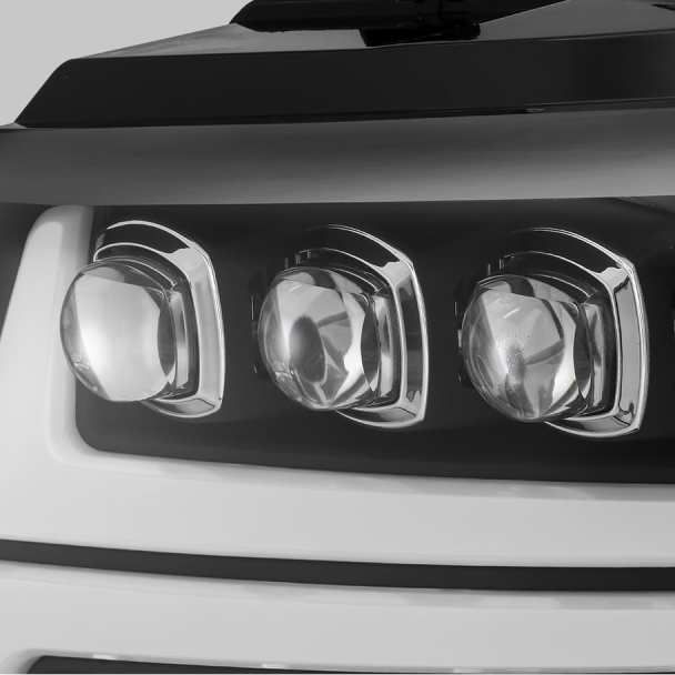 AlphaRex 07-13 Chevy Avalanche NOVA LED Proj Headlights Plank Style Matte Black w/Activ Light/DRL-tuningsupply.com