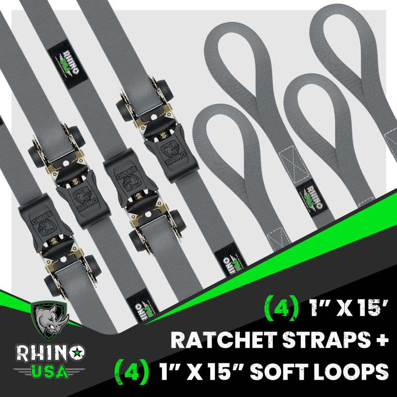 

Rhino USA RCHT-4PACK-GRY - RSARCHT-4PACK-GRY - Rhino USA Medium Duty Ratchet Strap Tie-Down 4-Pack (Gray) - Shipped in Europe - Tuningsupply.com
