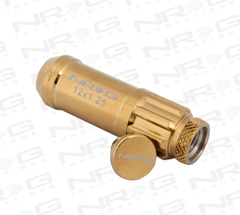 NRG 700 Series M12 X 1.25 Steel Lug Nut w/Dust Cap Cover Set 21 Pc w/Locks & Socket - Chrome Gold-tuningsupply.com