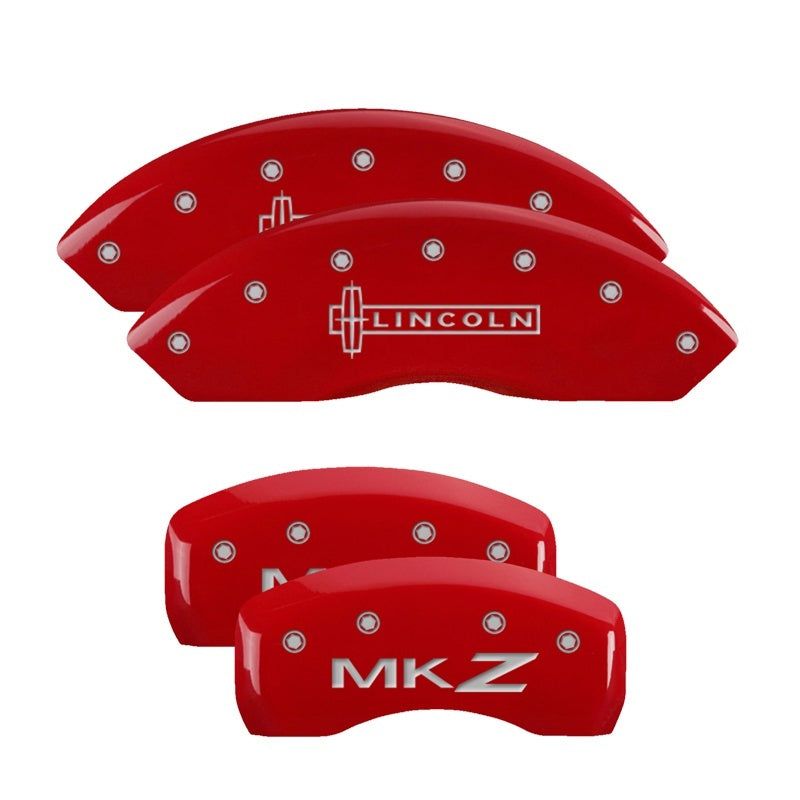 MGP 4 Caliper Covers Engraved Front Lincoln Engraved Rear MKZ Red finish silver ch-tuningsupply.com