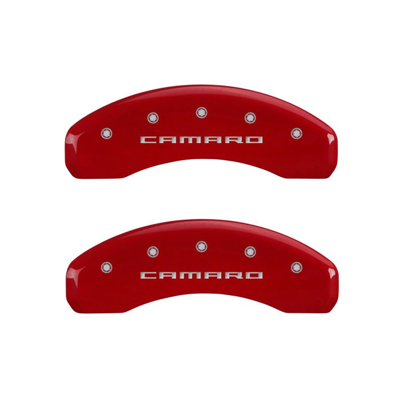 MGP 4 Caliper Covers Engraved Front & Rear Gen 5/Camaro Red finish silver ch-tuningsupply.com