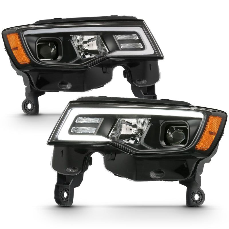 ANZO 2017-2018 Jeep Grand Cherokee Projector Headlights w/ Plank Style Switchback - Black w/ Amber-tuningsupply.com