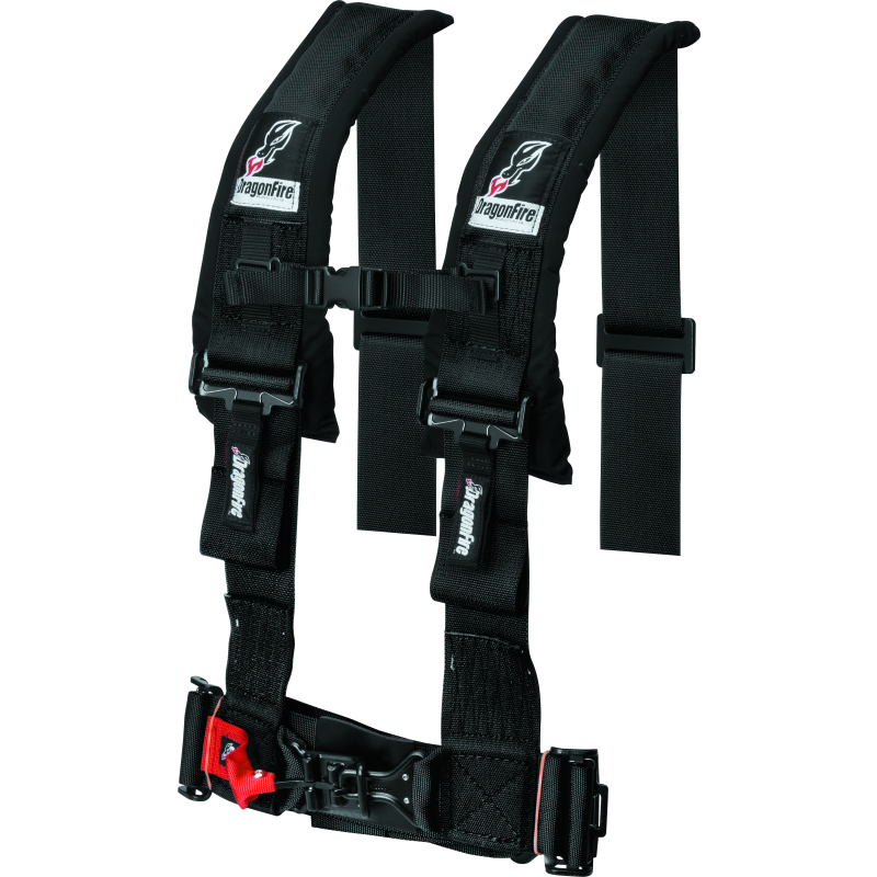 DragonFire Racing Harness- H-Style- 4-Point- 3in Buckle- Black-tuningsupply.com