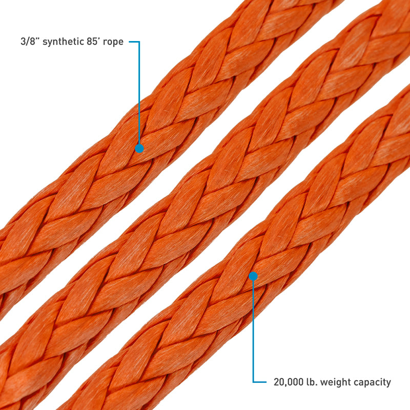 Borne Off-Road Synthetic Rope - 3/8in x 85ft - Orange-tuningsupply.com