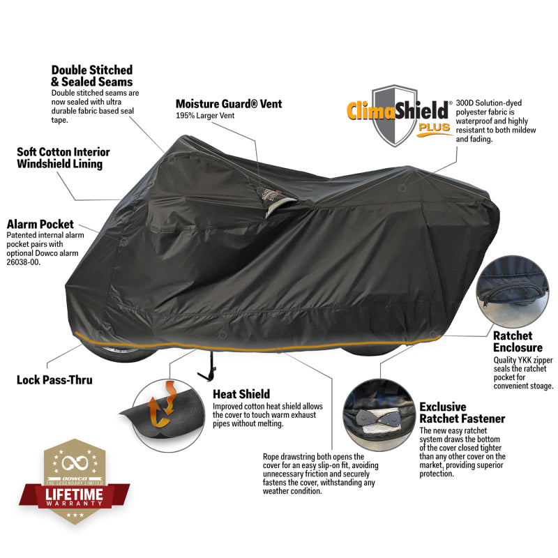 Dowco Cruisers (Small/Large) WeatherAll Plus Ratchet Motorcycle Cover Black - XL-tuningsupply.com