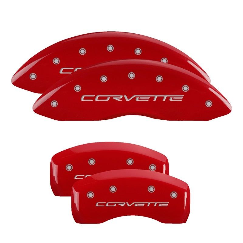 MGP 4 Caliper Covers Engraved Front & Rear C6/Corvette Red finish silver ch-tuningsupply.com