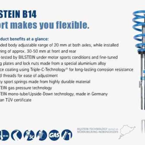 Bilstein B14 (PSS) Front & Rear Performance Sus System 2015 VW Golf w/ 50mm Outside Dia Strut-tuningsupply.com