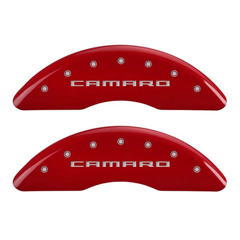 MGP 4 Caliper Covers Engraved Front Gen 5/Camaro Engraved Rear Gen 5/SS Red finish silver ch-tuningsupply.com