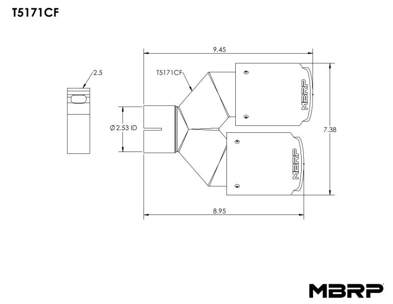 MBRP Universal Carbon Fiber Dual Tip 3.5in OD/2.5in Inlet-tuningsupply.com