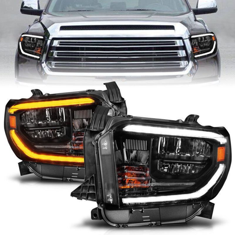 ANZO 14-21 Toyota Tundra (OE Halogen w/LED DRL) LED Crystal Headlights w/ Switchback &amp; DRL - Blk-tuningsupply.com