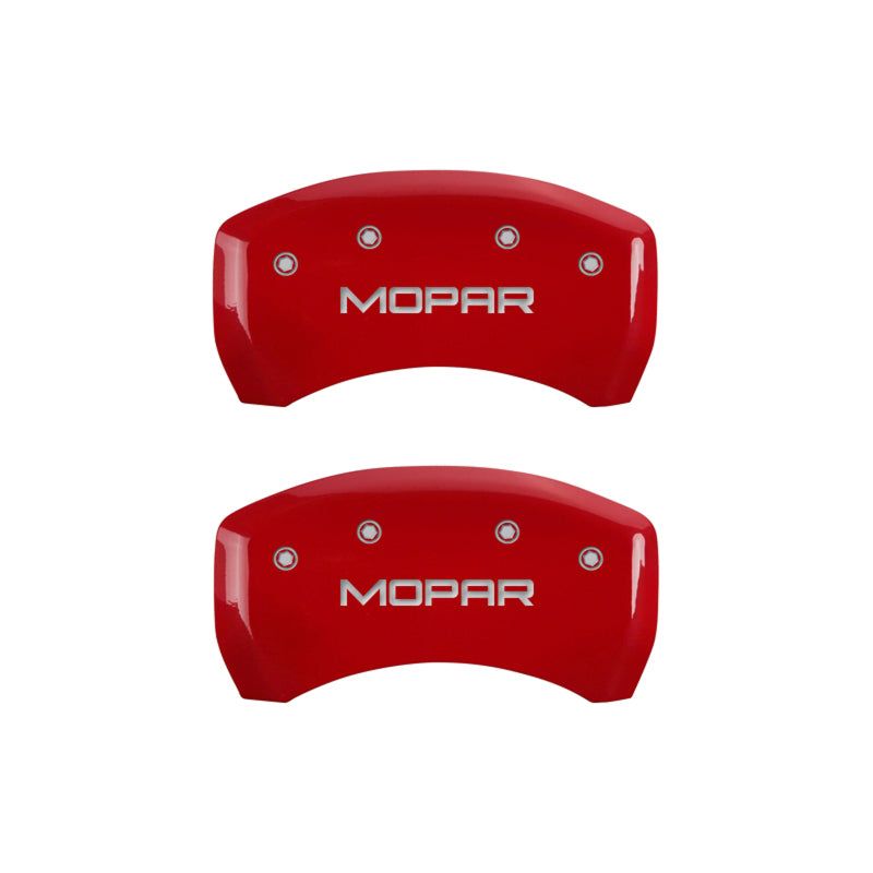 MGP 4 Caliper Covers Engraved Front & Rear MOPAR Red finish silver ch-tuningsupply.com