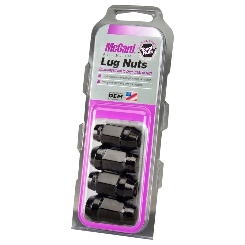 McGard Hex Lug Nut (Cone Seat Bulge Style) M14X1.5 / 22mm Hex / 1.945in. Length (4-Pack) - Black-tuningsupply.com