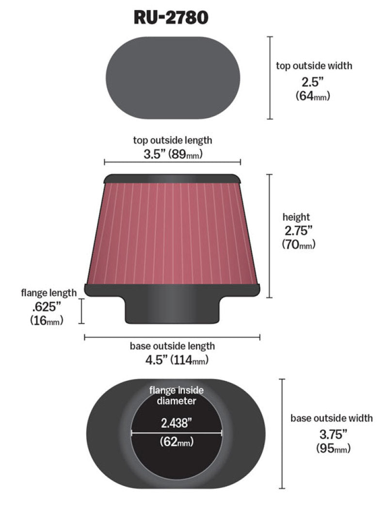 

K&N Engineering RU-2780 - KNNRU-2780 - K&N Filter Universal Rubber Filter 2 7/16 inch Flange 4.5x3.75 inch Base 3.5x2.5 inch Top 2.75 inch - Shipped in Europe - Tuningsupply.com
