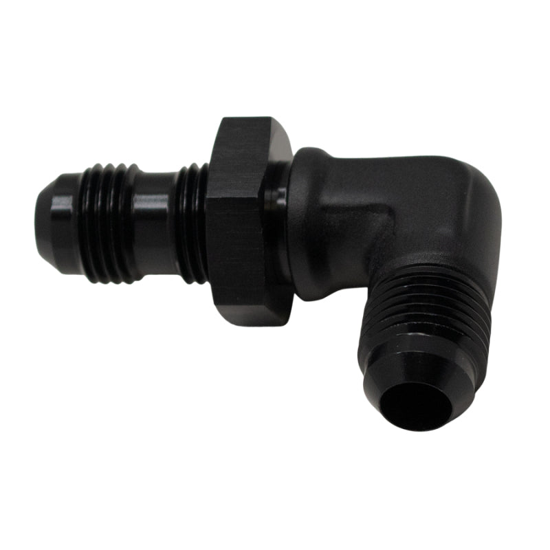 DeatschWerks 6AN Male Flare to 6AN Male Flare Bulkhead Adapter 90-Degree - Anodized Matte Black-tuningsupply.com