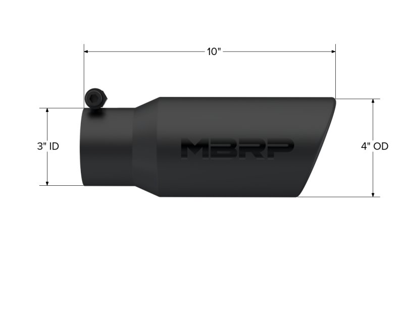 MBRP Universal Tip 4in OD 3in Inlet 10in Length Angled Rolled End Black-tuningsupply.com