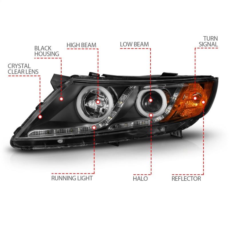 ANZO 2011-2013 Kia Optima Projector Headlights w/ Halo Black (CCFL)-tuningsupply.com