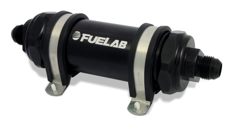 Fuelab 828 In-Line Fuel Filter Long -10AN In/Out 10 Micron Fabric - Black-tuningsupply.com