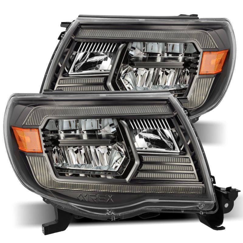 AlphaRex 05-11 Toyota Tacoma LUXX Crystal Headlights Plank Style Alpha Black w/Activation Light/DRL-tuningsupply.com