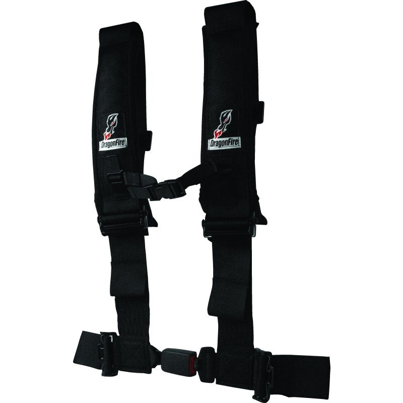 DragonFire Racing Harness H-Style- 4-Point- EZ-Adjust- 3in Buckle- Black-tuningsupply.com