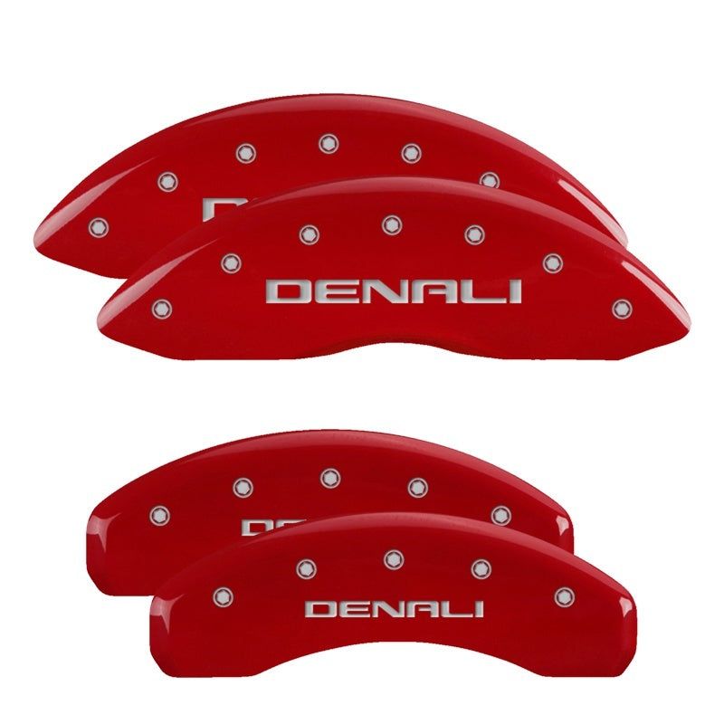 MGP 4 Caliper Covers Engraved Front & Rear Denali Red Finish Silver Char 2019 GMC Sierra 1500-Caliper Covers-MGP-MGP34217SDNLRD-SMINKpower Performance Parts